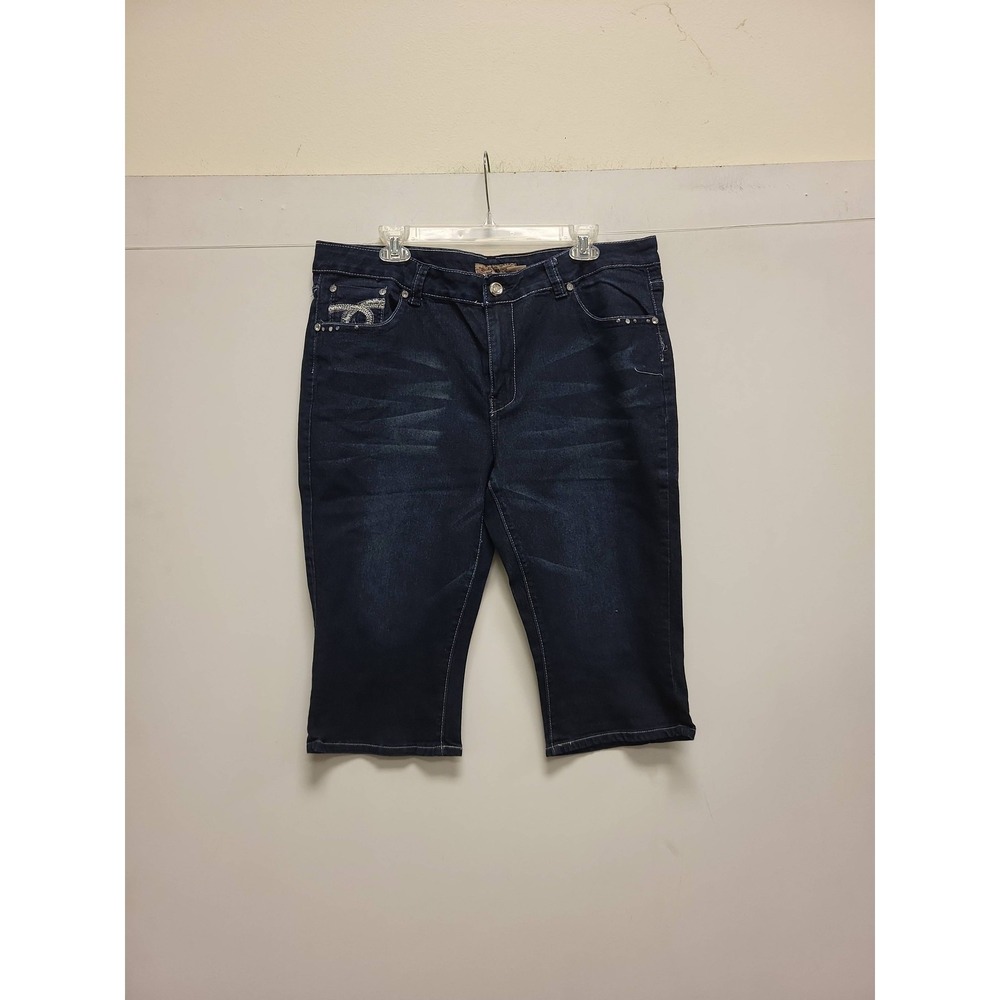 5th Love Denim Capri Pants Womens Size 18 Rhinestone Accents Dark Wash Jeans